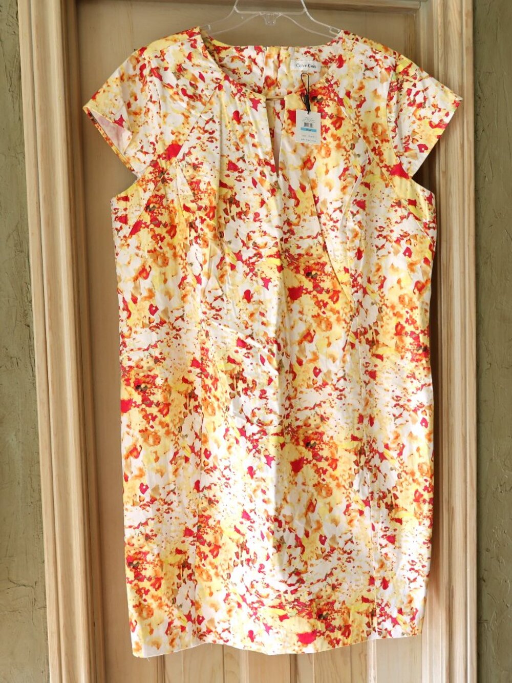 NWT Calvin Klein Sheath Dress Size 20W Multi White/Yellow MSRP $130